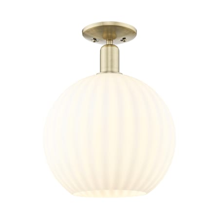 Innovations Lighting White Venetian 12" Wide Semi-Flush Globe Ceiling Fixture Antique Brass / White Venetian