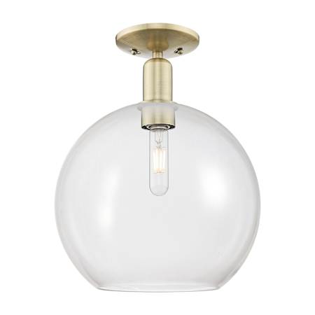 Innovations Lighting Athens 12" Wide Semi-Flush Globe Ceiling Fixture Antique Brass / Clear