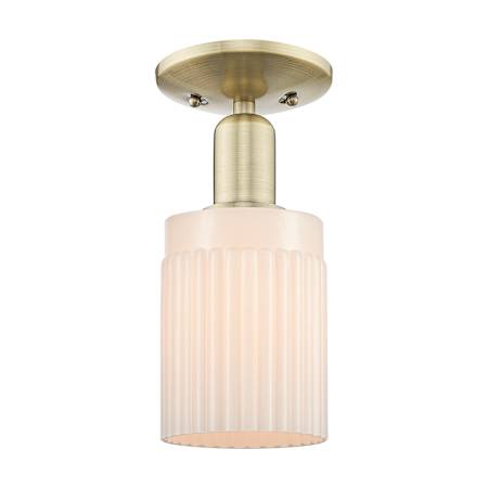 Innovations Lighting Hadley 5" Wide Semi-Flush Ceiling Fixture Antique Brass / Matte White