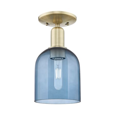 Innovations Lighting Bella 6" Wide Semi-Flush Ceiling Fixture Antique Brass / Blue