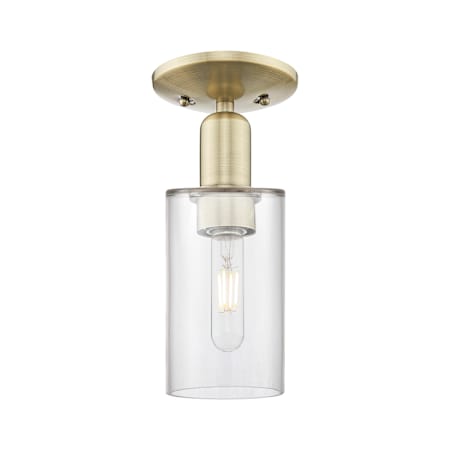 Innovations Lighting Clymer 5" Wide Semi-Flush Ceiling Fixture Antique Brass / Clear