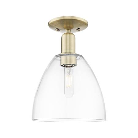 Innovations Lighting Bristol 9" Wide Semi-Flush Ceiling Fixture Antique Brass / Clear
