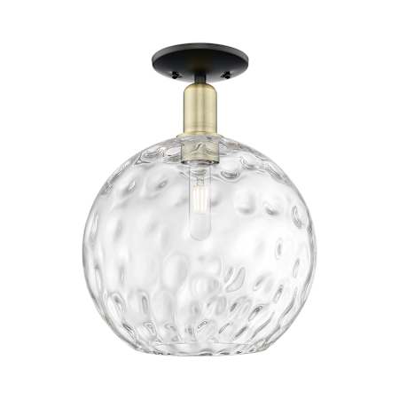 Innovations Lighting Athens Water Glass 12" Wide Semi-Flush Globe Ceiling Fixture Black Antique Brass / Clear Water Glass