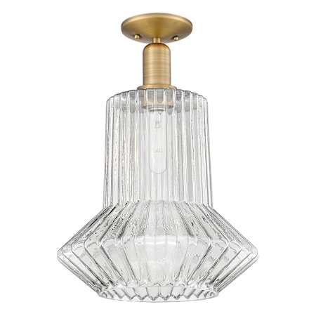 Innovations Lighting Springwater 12" Wide Semi-Flush Ceiling Fixture Brushed Brass / Clear Fluted