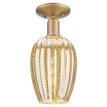 Innovations Lighting Preston 13" Tall Semi-Flush Ceiling Fixture with Ribbed Mercury Glass Shade Brushed Brass