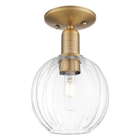 Innovations Lighting Preston 7" Wide Semi-Flush Globe Ceiling Fixture with Clear, Ribbed Glass Shade Brushed Brass