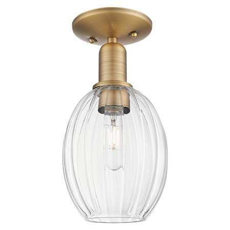 Innovations Lighting Preston 12" Tall Semi-Flush Ceiling Fixture with Clear, Ribbed Glass Shade Brushed Brass