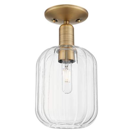Innovations Lighting Preston 7" Wide Semi-Flush Ceiling Fixture with Clear, Ribbed Glass Shade Brushed Brass