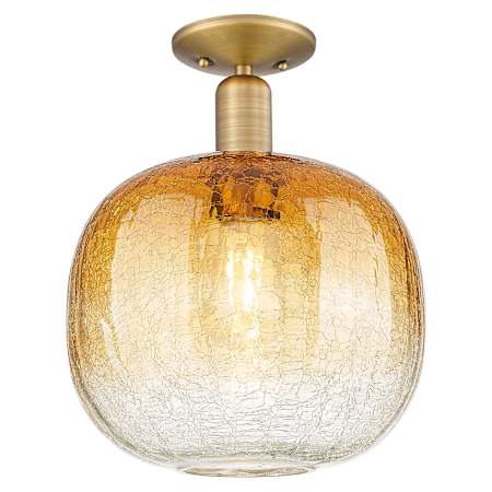 Innovations Lighting Brookhaven Sphere 10" Wide Semi-Flush Ceiling Fixture with Hand-Blown Amber Glass Shade Brushed Brass