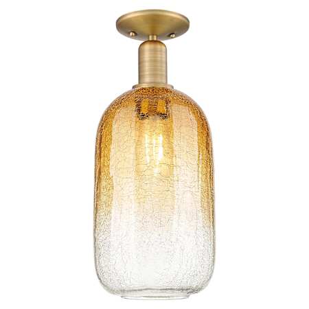 Innovations Lighting Brookhaven Cloche 7" Wide Semi-Flush Ceiling Fixture with Hand-Blown Amber Glass Shade Brushed Brass