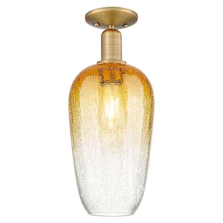 Innovations Lighting Brookhaven Flute 7" Wide Semi-Flush Ceiling Fixture with Hand-Blown Amber Glass Shade Brushed Brass