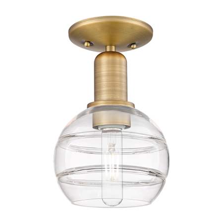 Innovations Lighting Rochester 6" Wide Semi-Flush Globe Ceiling Fixture Brushed Brass / Clear