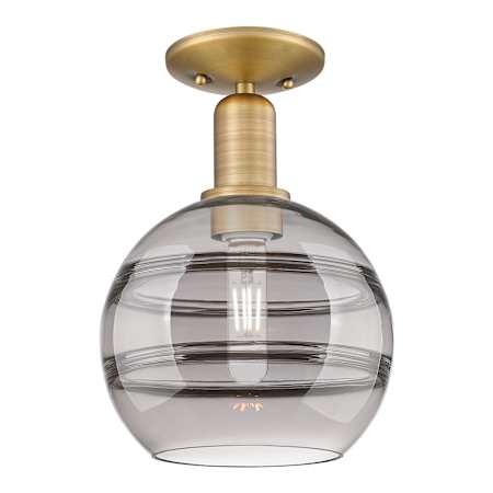 Innovations Lighting Rochester 8" Wide Semi-Flush Globe Ceiling Fixture Brushed Brass / Light Smoke