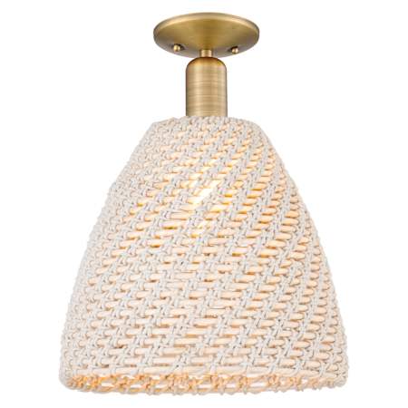 Innovations Lighting Natural Ballston Dome 12" Wide Semi-Flush Ceiling Fixture with Natural Rope Shade Brushed Brass
