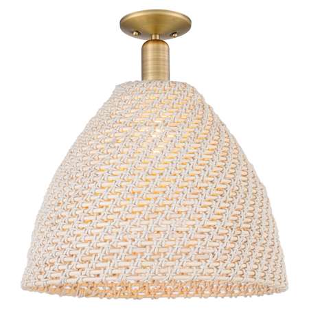 Innovations Lighting Natural Ballston Dome 16" Wide Semi-Flush Ceiling Fixture with Natural Rope Shade Brushed Brass