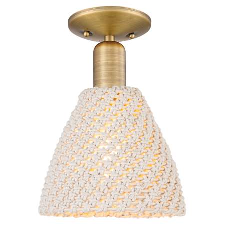Innovations Lighting Natural Ballston Dome 8" Wide Semi-Flush Ceiling Fixture with Natural Rope Shade Brushed Brass