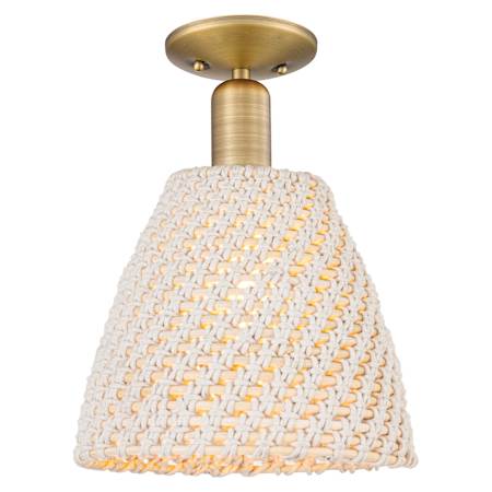 Innovations Lighting Natural Ballston Dome 9" Wide Semi-Flush Ceiling Fixture with Natural Rope Shade Brushed Brass