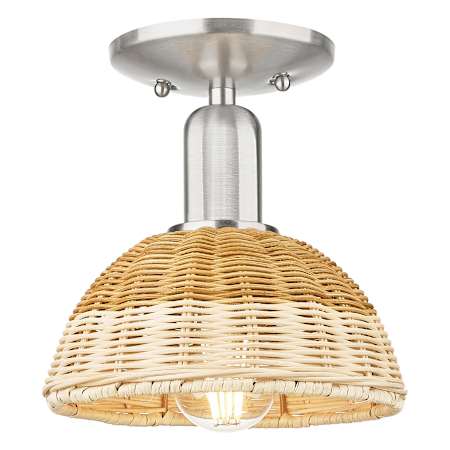 Innovations Lighting Natural Ballston Dome 8" Wide Semi-Flush Ceiling Fixture with Natural Woven Shade Brushed Satin Nickel