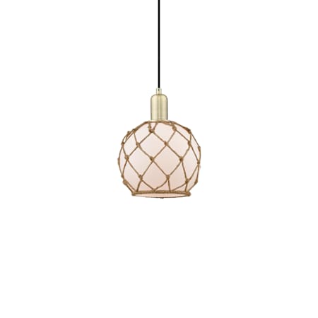 Innovations Lighting Farmhouse Rope 8" Wide Mini Pendant Antique Brass / White Glass with Brown Rope
