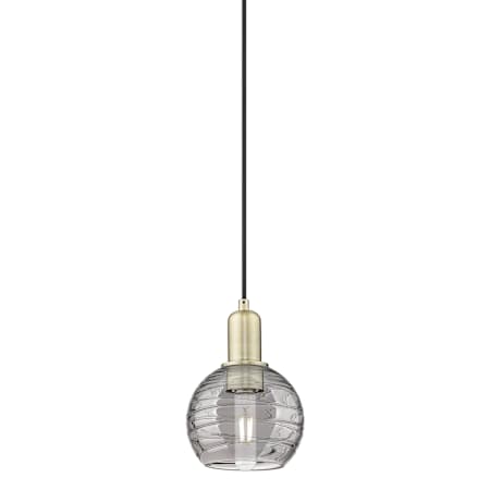Innovations Lighting Athens Deco Swirl 6" Wide Mini Pendant Antique Brass / Light Smoke Deco Swirl