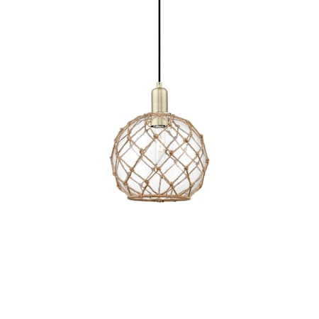 Innovations Lighting Farmhouse Rope 10" Wide Mini Pendant Antique Brass / Clear Glass with Brown Rope