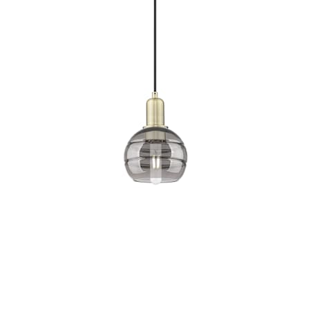 Innovations Lighting Rochester 6" Wide Mini Pendant Antique Brass / Light Smoke