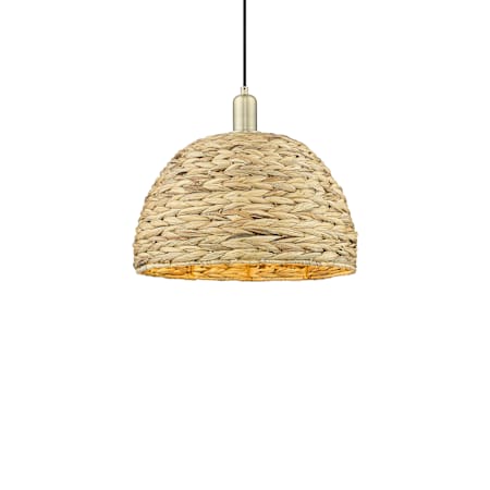 Innovations Lighting Woven Rattan 16" Wide Pendant Antique Brass / Natural