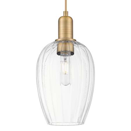 Innovations Lighting Preston 6" Wide Cord Hung Mini Pendant with Clear, Ribbed Glass Shade Brushed Brass