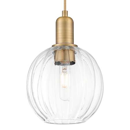 Innovations Lighting Preston 7" Wide Cord Hung Mini Pendant with Clear, Ribbed Glass Globe Shade Brushed Brass