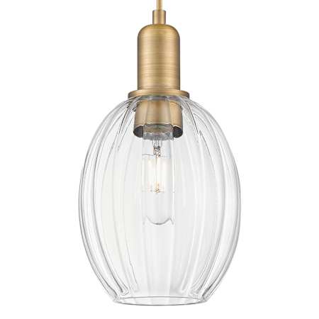 Innovations Lighting Preston 6" Wide Cord Hung Mini Pendant with Clear, Ribbed Glass Oval Shade Brushed Brass