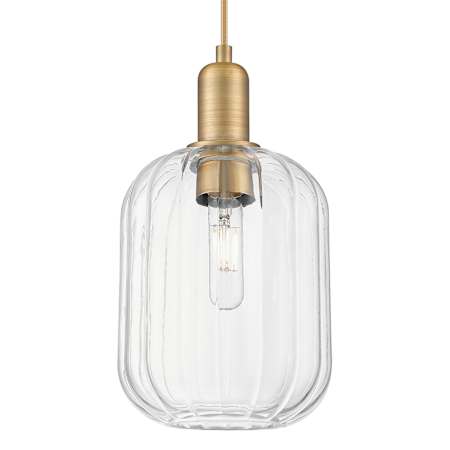 Innovations Lighting Preston 7" Wide Cord Hung Mini Pendant with Clear, Ribbed Glass Cylinder Shade Brushed Brass