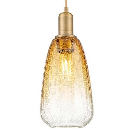 Innovations Lighting Brookhaven Almond 6" Wide Cord Hung Mini Pendant with Hand-Blown Amber Glass Shade Brushed Brass