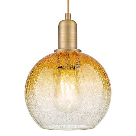Innovations Lighting Brookhaven Globe 8" Wide Cord Hung Mini Pendant with Hand-Blown Amber Glass Shade Brushed Brass
