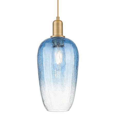 Innovations Lighting Brookhaven Flute 7" Wide Cord Hung Mini Pendant with Sapphire Blue Glass Shade Brushed Brass