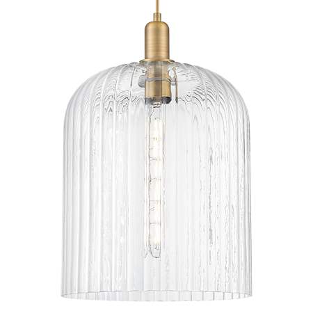 Innovations Lighting Bridal Veil 12" Wide Cord Hung Pendant with Clear, Ribbed Glass Shade Brushed Brass