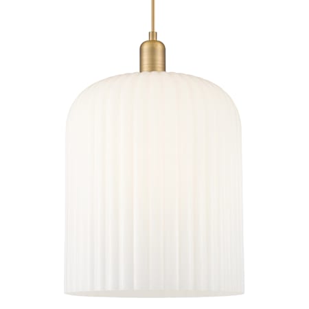 Innovations Lighting Bridal Veil 12" Wide Cord Hung Pendant with Glossy, Ribbed White Glass Shade Brushed Brass