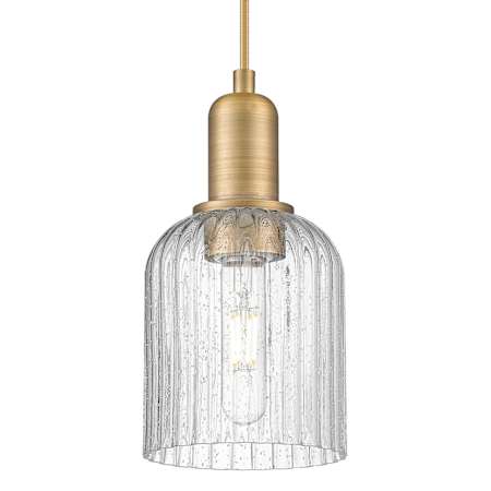 Innovations Lighting Bridal Veil 5" Wide Mini Pendant with Clear, Seedy, Ribbed Glass Shade Brushed Brass