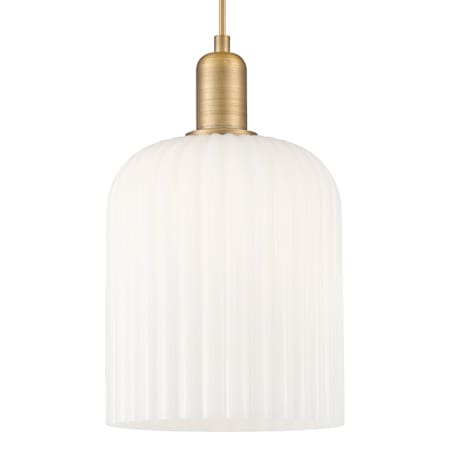 Innovations Lighting Bridal Veil 8" Wide Cord Hung Mini Pendant with Glossy, Ribbed White Glass Shade Brushed Brass