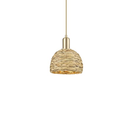 Innovations Lighting Woven Rattan 8" Wide Mini Pendant Champagne Bronze / Natural