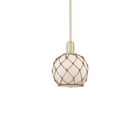 Innovations Lighting Farmhouse Rope 8" Wide Mini Pendant Antique Brass / White Glass with Brown Rope