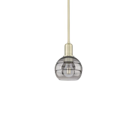 Innovations Lighting Rochester 6" Wide Mini Pendant Antique Brass / Light Smoke