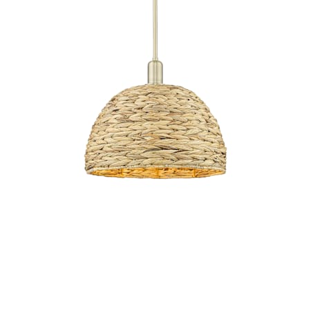 Innovations Lighting Woven Rattan 16" Wide Pendant Antique Brass / Natural