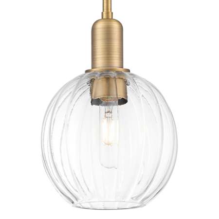 Innovations Lighting Preston 7" Wide Mini Pendant with Clear, Ribbed Glass Globe Shade Brushed Brass