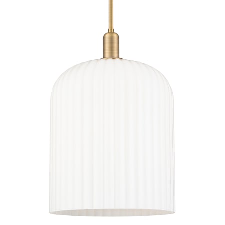 Innovations Lighting Bridal Veil 12" Wide Pendant with Glossy, Ribbed White Glass Shade Brushed Brass