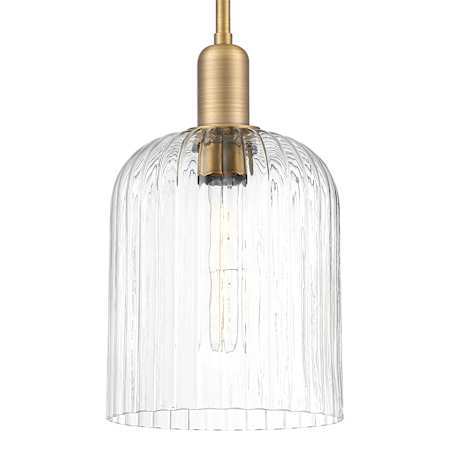 Innovations Lighting Bridal Veil 8" Wide Mini Pendant with Clear, Ribbed Glass Shade Brushed Brass
