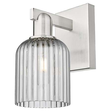 Innovations Lighting Bridal Veil 11" Tall Bathroom Sconce with Light Smoke, Ribbed Glass Shade Brushed Satin Nickel