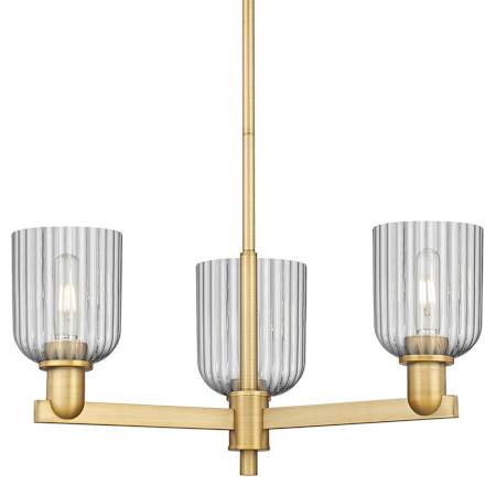 Innovations Lighting Bridal Veil 3 Light 18" Wide Chandelier with Light Smoke, Ribbed Glass Shades Brushed Brass