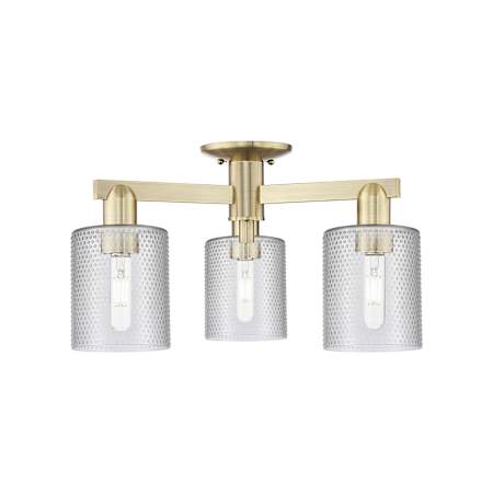 Innovations Lighting Cobbleskill 3 Light 23" Wide Semi-Flush Ceiling Fixture Antique Brass / Clear