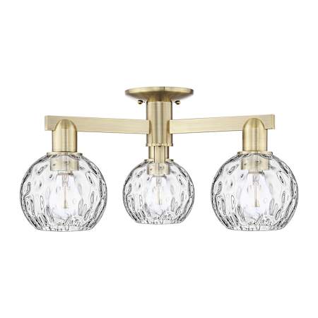 Innovations Lighting Athens Water Glass 3 Light 24" Wide Semi-Flush Ceiling Fixture Antique Brass / Clear Water Glass