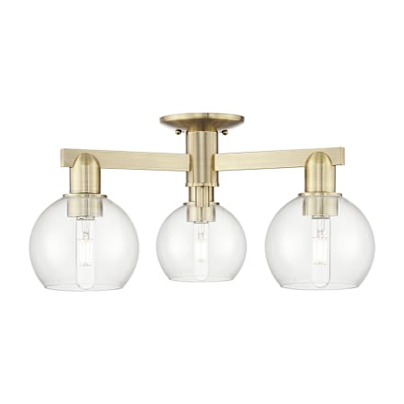 Innovations Lighting Athens 3 Light 24" Wide Semi-Flush Ceiling Fixture Antique Brass / Clear